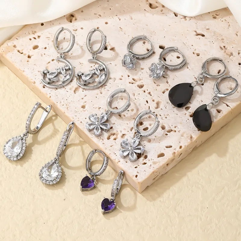 Wholesale PVD Coated Rhodium Plated Water Droplets Heart Shape Flower 304 Stainless Steel Casual Sweet Korean Style Waterproof Non Tarnish Drop Earrin