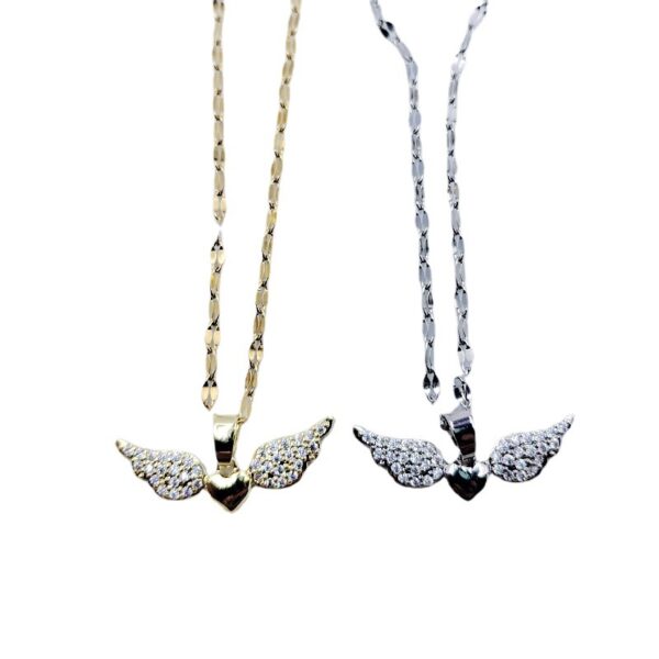 Wholesale Korean Style Women's Niche Design Inlaid Angel Wings Necklace New Accessible Luxury High-end Clavicle Chain