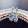 Wholesale Cao Shi's Online Celebrity Live Selling Temperament Color Treasure Water ops Aquamarine Zircon Long Earrings Mother's Day Gift