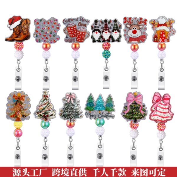 Wholesale Christmas tree elf gnome fairy lights retractable badge holder
