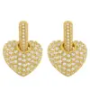 Wholesale Fashion Heart Inlaid Zircon Copper Artificial Gemstones 18k Gold Plated Earrings