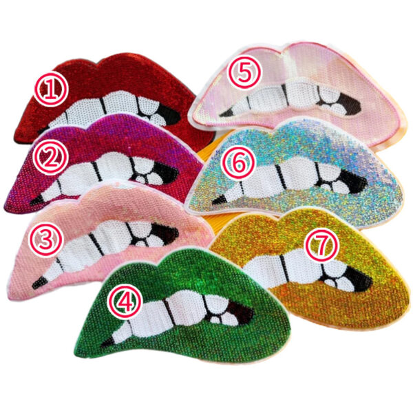 Wholesale Cross-border Multicolor Large Lips Mouth Cartoon Sequins Embroidered Cloth Stickers Garment Decoration Accessories Bead Patch Stickers