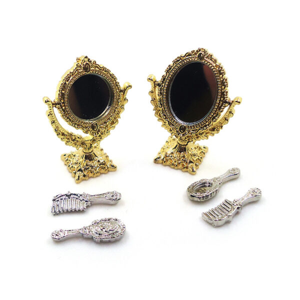Wholesale 1:12 doll house accessories dollhouse simulation mini mirror makeup mirror retro Golden