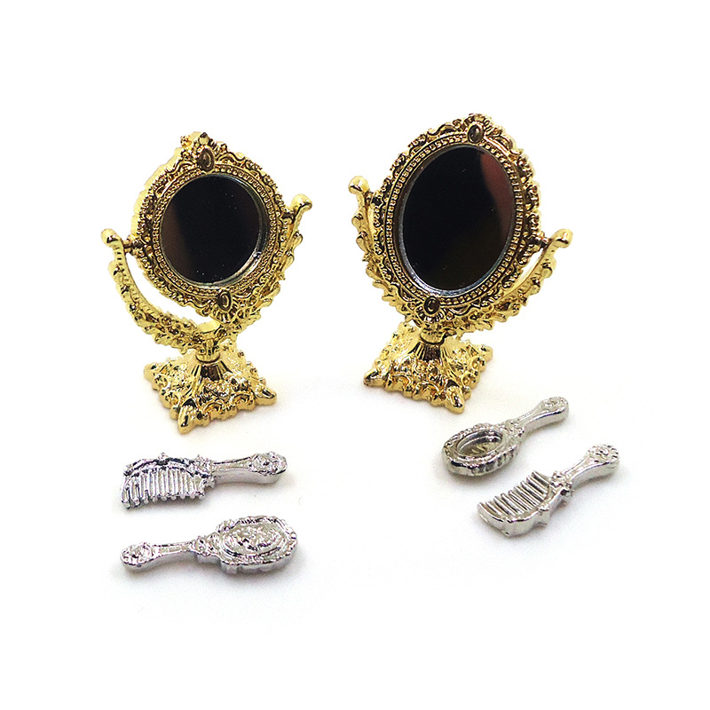 Wholesale 1:12 doll house aessories dollhouse simulation mini mirror make mirror retro Golden