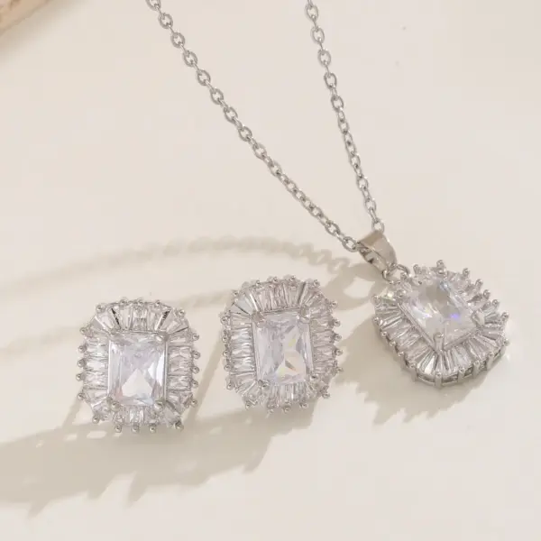 Wholesale Retro Geometric Copper Inlay Zircon Gold Plated Earrings Necklace