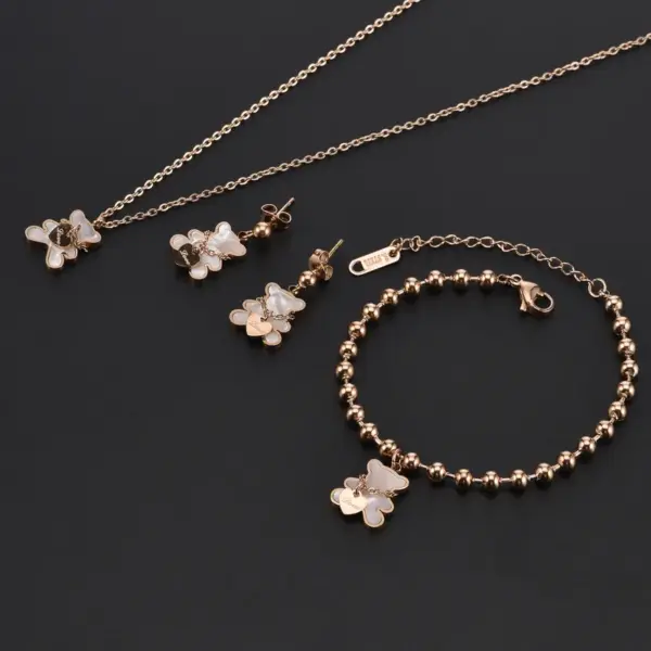 Wholesale 304 Stainless Steel Bear PVD Coated 18K Real Gold Plated Princess Cute Waterproof Non Tarnish Jewelry Set