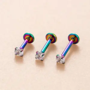 1 Piece 316L Stainless Steel Zircon Ear Cartilage Rings & Studs Round Waterproof Non Tarnish Surgical Steel Women's