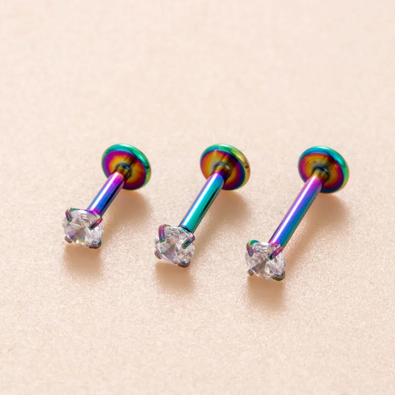 Wholesale 1 Piece 316L Stainless Steel Zircon Ear Cartilage Rings & Studs Round Waterproof Non Tarnish Surgical Steel Women's