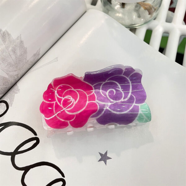 Wholesale New Acrylic Flower Grab Clip Hand-painted Rose Lily Hair Accessories Dopamine Hairpin Women's Horse Tail Shark Clip