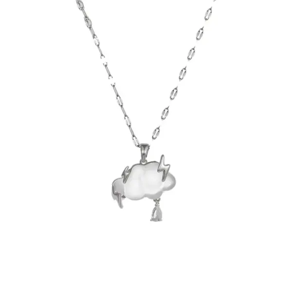 Wholesale Titanium Steel Simple Style Plating Inlay Clouds Lightning Zircon Pendant Necklace