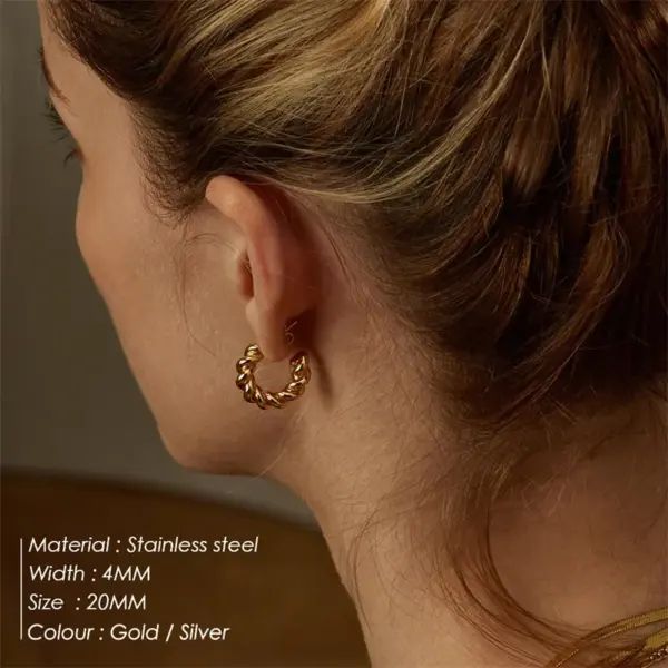 Vacuum Plating Real Gold Plated Geometric 304 Stainless Steel Waterproof Non Tarnish Hoop Earrings