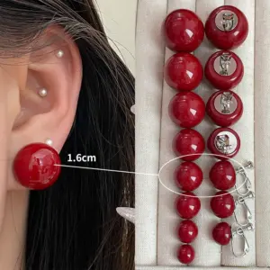 4163-1.6cm Red Bead Ear Clip Style