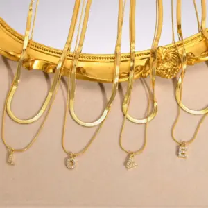 Wholesale 201 Stainless Steel INS Style Simple Style Plating Inlay Letter Zircon Layered Necklaces
