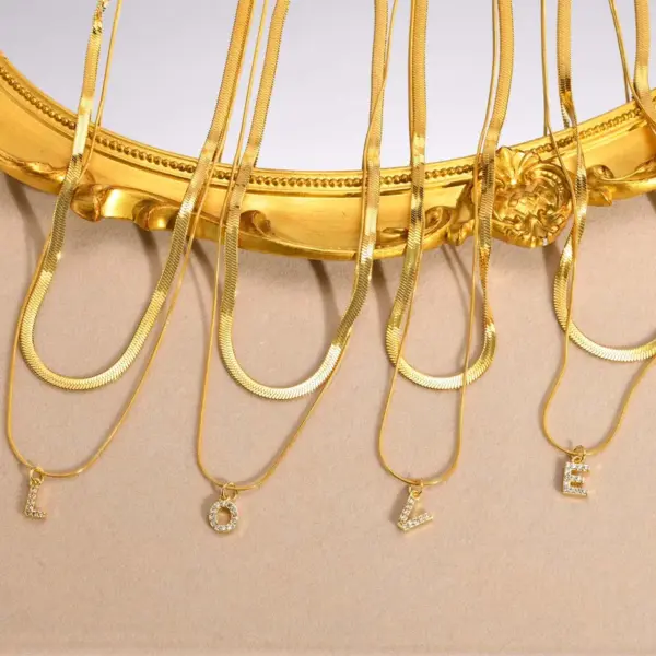 Wholesale 201 Stainless Steel INS Style Simple Style Plating Inlay Letter Zircon Layered Necklaces