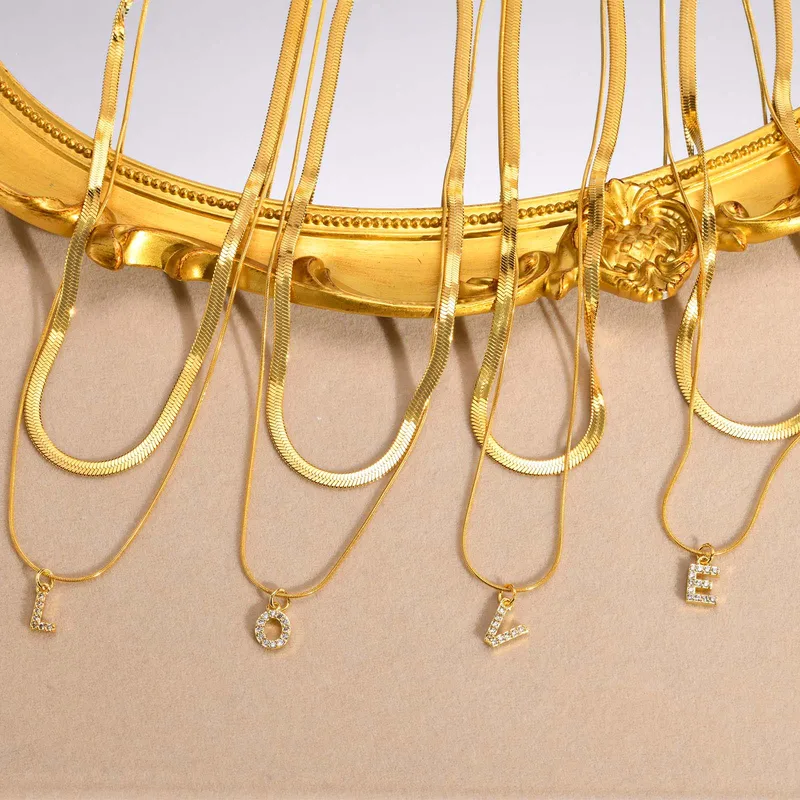 Wholesale 201 Stainless Steel INS Style Simple Style Plating Inlay Letter Zircon Layered Necklaces