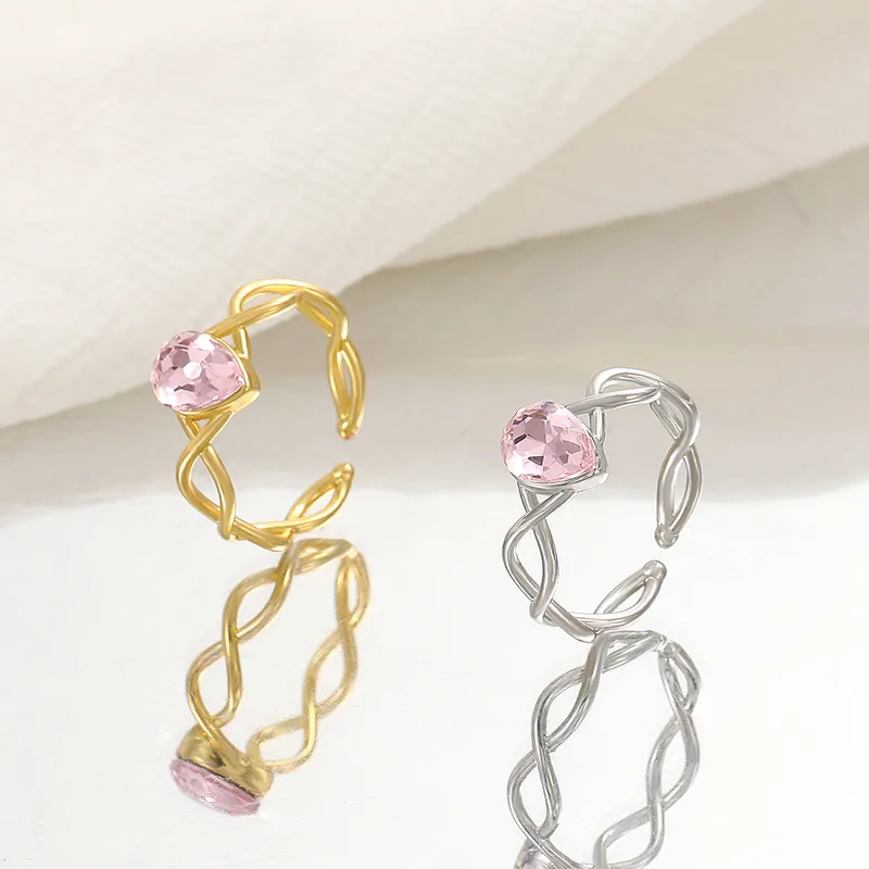 Wholesale Fashion Water oplets Copper Inlay Zircon Rings 1 Piece