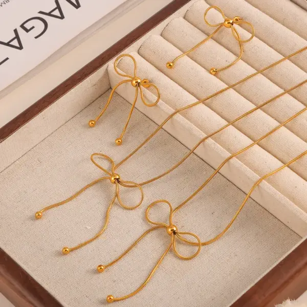Wholesale 304 Stainless Steel Bow Knot PVD Coated Real Gold Plated IG Style Simple Style Waterproof Non Tarnish Gold Silver Earrings Necklace