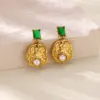Wholesale Hot-Selling Green Zircon Earrings Plated With 18K Gold Stainless Steel Flower Bow Pendant Stud Earrings Jewelry Accessories For Women