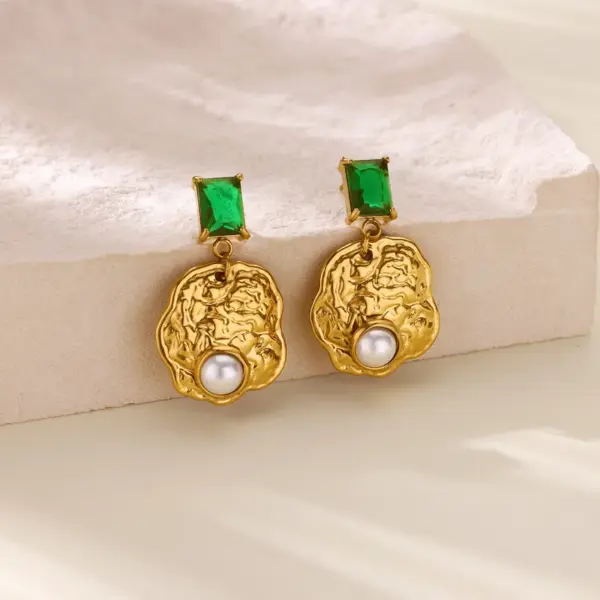 Wholesale Hot-Selling Green Zircon Earrings Plated With 18K Gold Stainless Steel Flower Bow Pendant Stud Earrings Jewelry Accessories For Women