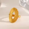 Wholesale Ion Plating (IP) 18K Gold Plated Oval 304 Stainless Steel Simple Style Waterproof Non Tarnish Open Rings