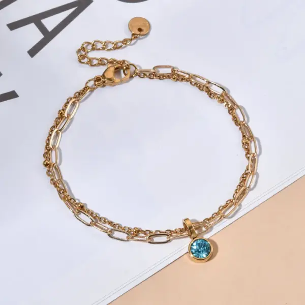 Wholesale Vintage Style Classic Style Geometric 304 Stainless Steel Birthstone Paperclip Chain Cable Chain Bracelets In Bulk