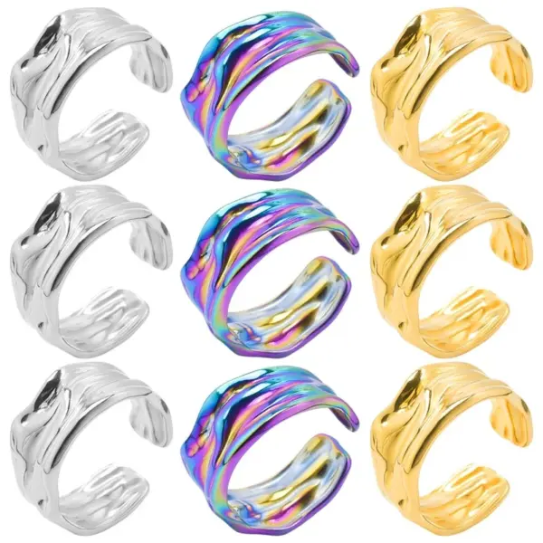 Wholesale PVD Coated Real Gold Plated 18K Gold Geometric 304 Stainless Steel Hip-Hop Waterproof Non Tarnish Open Ring