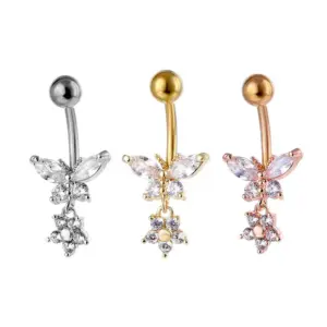 Wholesale 1 Piece 316L Stainless Steel Copper Belly Rings Bow Knot Waterproof Non Tarnish Surgical Steel Women'S
