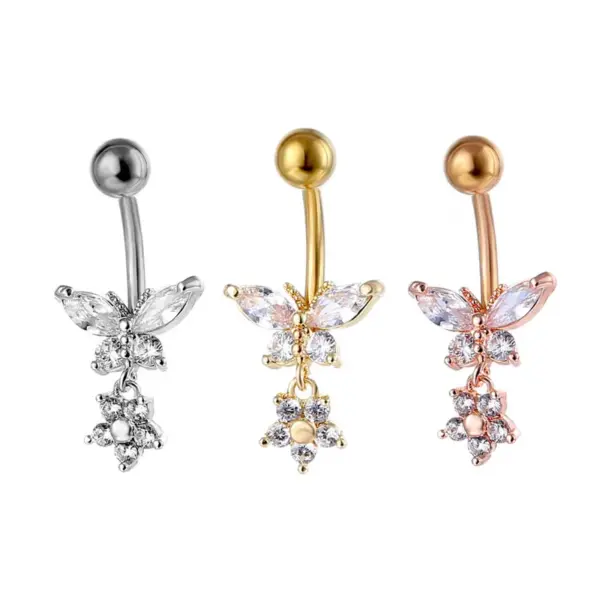 Wholesale 1 Piece 316L Stainless Steel Copper Belly Rings Bow Knot Waterproof Non Tarnish Surgical Steel Women'S
