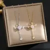 Wholesale Titanium Steel Simple Style Plating Inlay Heart Shape Flower Zircon Pendant Necklace