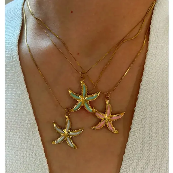 PVD Coated Real Gold Plated Starfish 304 Stainless Steel Beach Waterproof Non Tarnish Surgical Steel Plating Lobster Trigger Clasp Closure Pendant Necklace