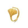 PVD Coated 18K Gold Plated Leaf 304 Stainless Steel Simple Style Waterproof Non Tarnish Open Ring