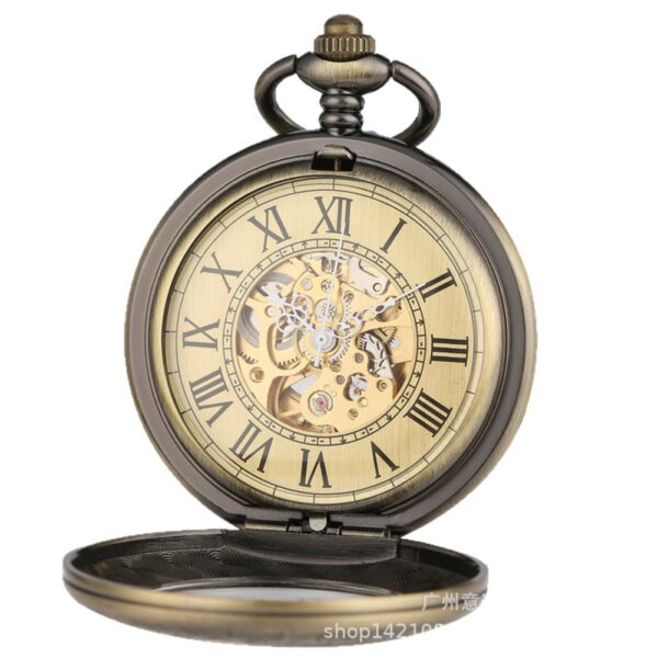 Wholesale Flip Retro Transparent Cover Carved Magnifier Automatic Engraving Mechanical Pocket Watch Roman Numerals Foreign Trade Hot Sale