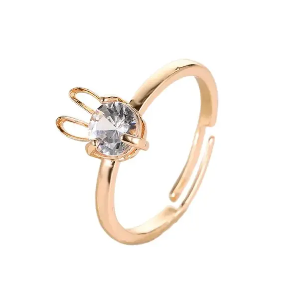 Wholesale New Cute Rabbit Copper Inlaid Zircon Ring Opening Adjustable Ring