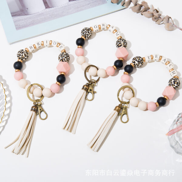 Wholesale Mother's Day Leopard Print Silicone Bracelet Keychain