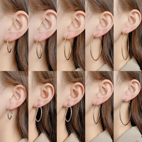 Wholesale 1 Pair Simple Style Solid Color Stainless Steel Hoop Earrings