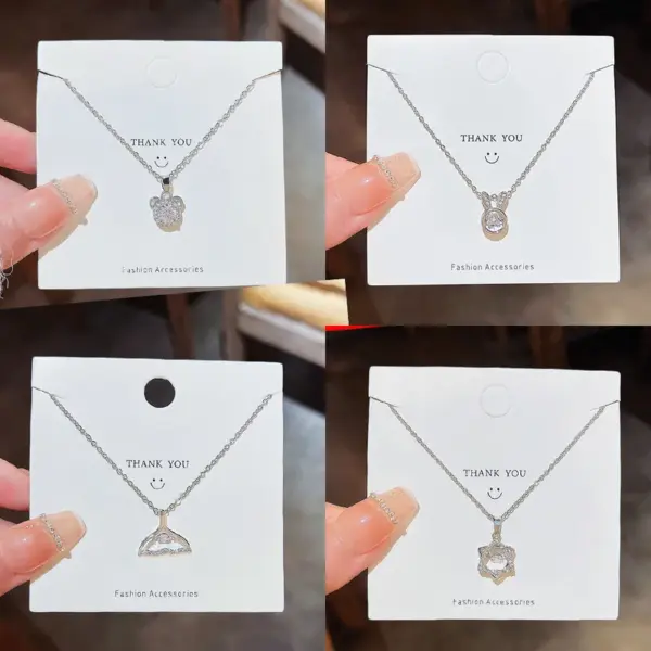 Fashion Heart Shape Bow Knot Fish Tail Titanium Steel Plating Inlay Zircon Pendant Necklace 1 Piece