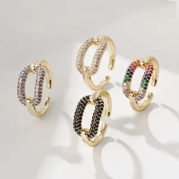 Wholesale Fashion Geometric Copper Gold Plated Zircon Open Ring In Bulk