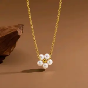 X06168-A Pearl Flower-Necklace- Gold