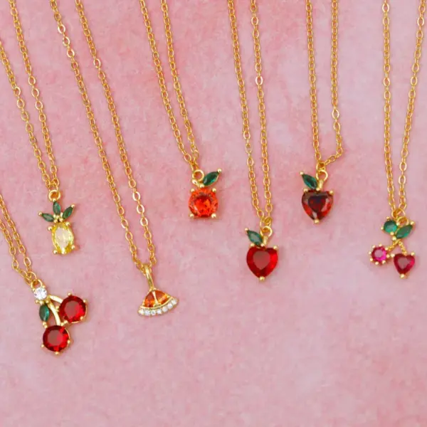 Copper 18K Gold Plated Fruit Zircon Pendant Necklace