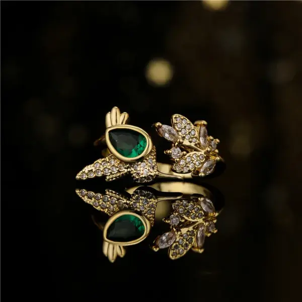 Wholesale Retro Copper Micro-inlaid Dove Shape Open Ring