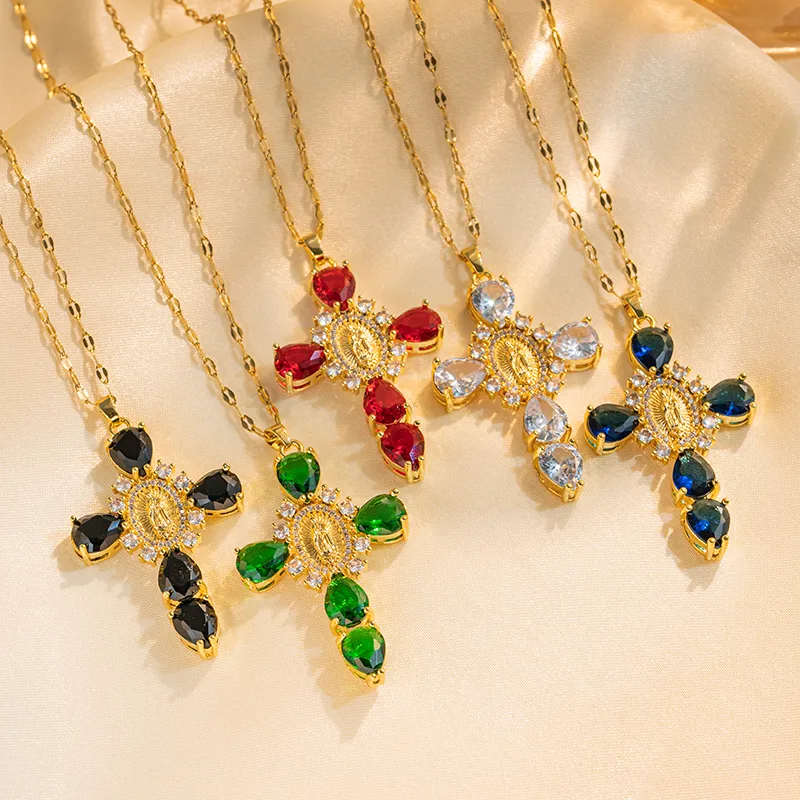 Wholesale Ion Plating (IP) Real Gold Plated Cross Stainless Steel Shiny Waterproof Non Tarnish Titanium Steel Pendant Necklace
