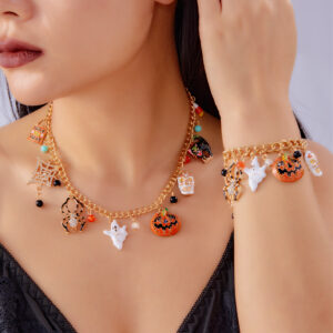 Wholesale Halloween Series Pumpkin Ghost Spider Necklace