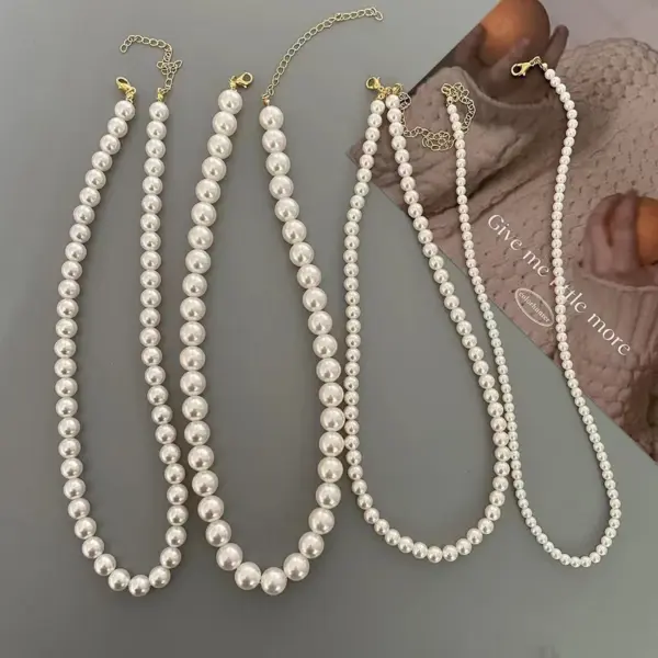 Wholesale Simple Style Geometric 18K Gold Plated Vacuum Plating PVD Coated Artificial Pearls 304 Stainless Steel Titanium Steel Beaded Necklaces Wholesale