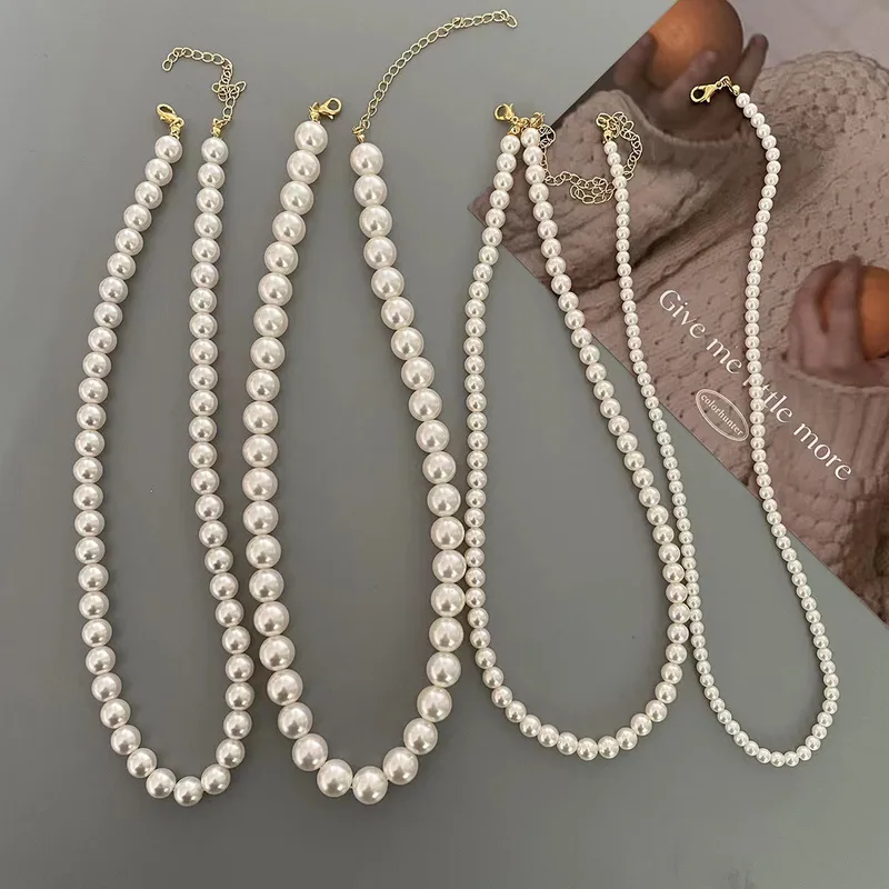 Wholesale Simple Style Geometric 18K Gold Plated Vacuum Plating PVD Coated Artificial Pearls 304 Stainless Steel Titanium Steel Beaded Necklaces Wholesale