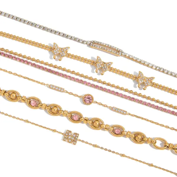 304 Stainless Steel M-Shaped Round Butterfly PVD Coated Real Gold Plated Casual Lady Waterproof Non Tarnish Micro Ser Whisper Thin Chain Bracelets