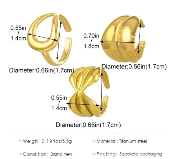 304 Stainless Steel Solid Color PVD Coated No Inlay 18K Gold Plated Simple Style Waterproof Non Tarnish Plating Gold Rings