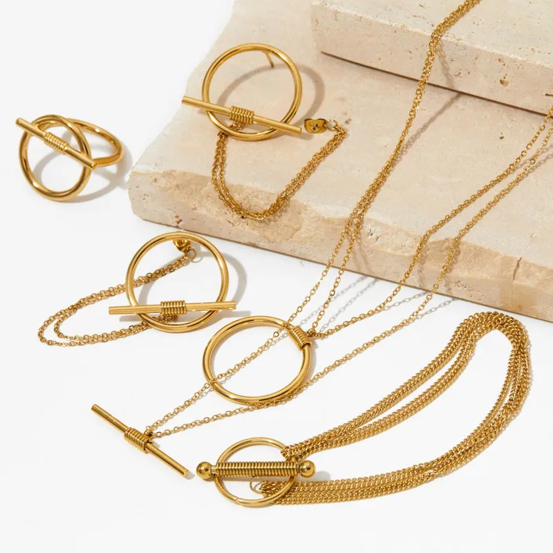 Wholesale PVD Coated Real Gold Plated 16K White Plating Solid Color 304 Stainless Steel Casual Waterproof Non Tarnish Bracelets Earrings Necklace