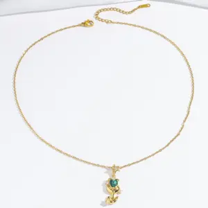 X1485 Green Tulip Necklace