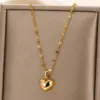 Wholesale PVD Coated Real Gold Plated Heart Shape 304 Stainless Steel Elegant Modern Style Waterproof Non Tarnish 304 Stainless Steel Lobster Trigger Clasp Closure Pendant Necklace