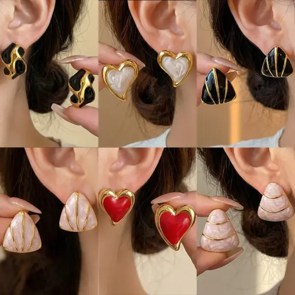 Wholesale Fashionable Irregular Heart Triangle Colorful Drip Oil Non-fading 304 Stainless Steel Earrings Elegant Women's Jewelry Accessories